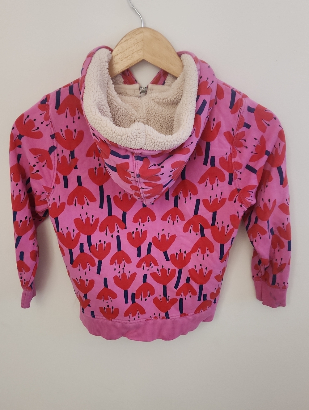 Hanna Andersson Faux Shearling French Terry Hoodie Size 6-7 Sunset Tulip - Picture 6 of 7